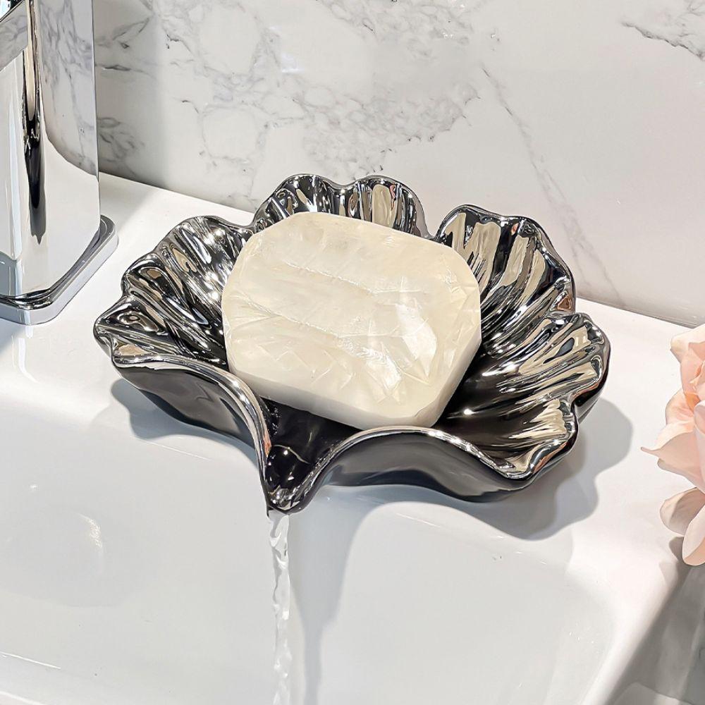 Ceramic Shell Soap Holder V-shaped Drainage Soap Organizer Ginkgo Leaf Drain Soap Dish Jewelry