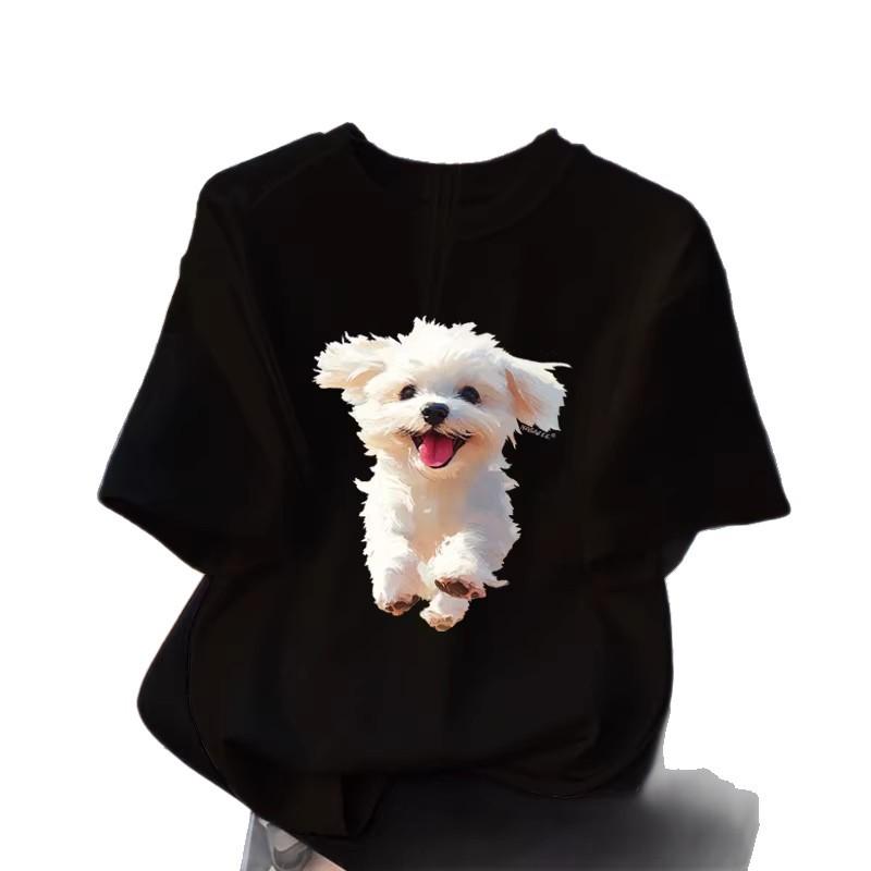 Женский свободный повседневный топ Happy Puppy - Стильная летняя мода 2026 года, футболка с коротким рукавом