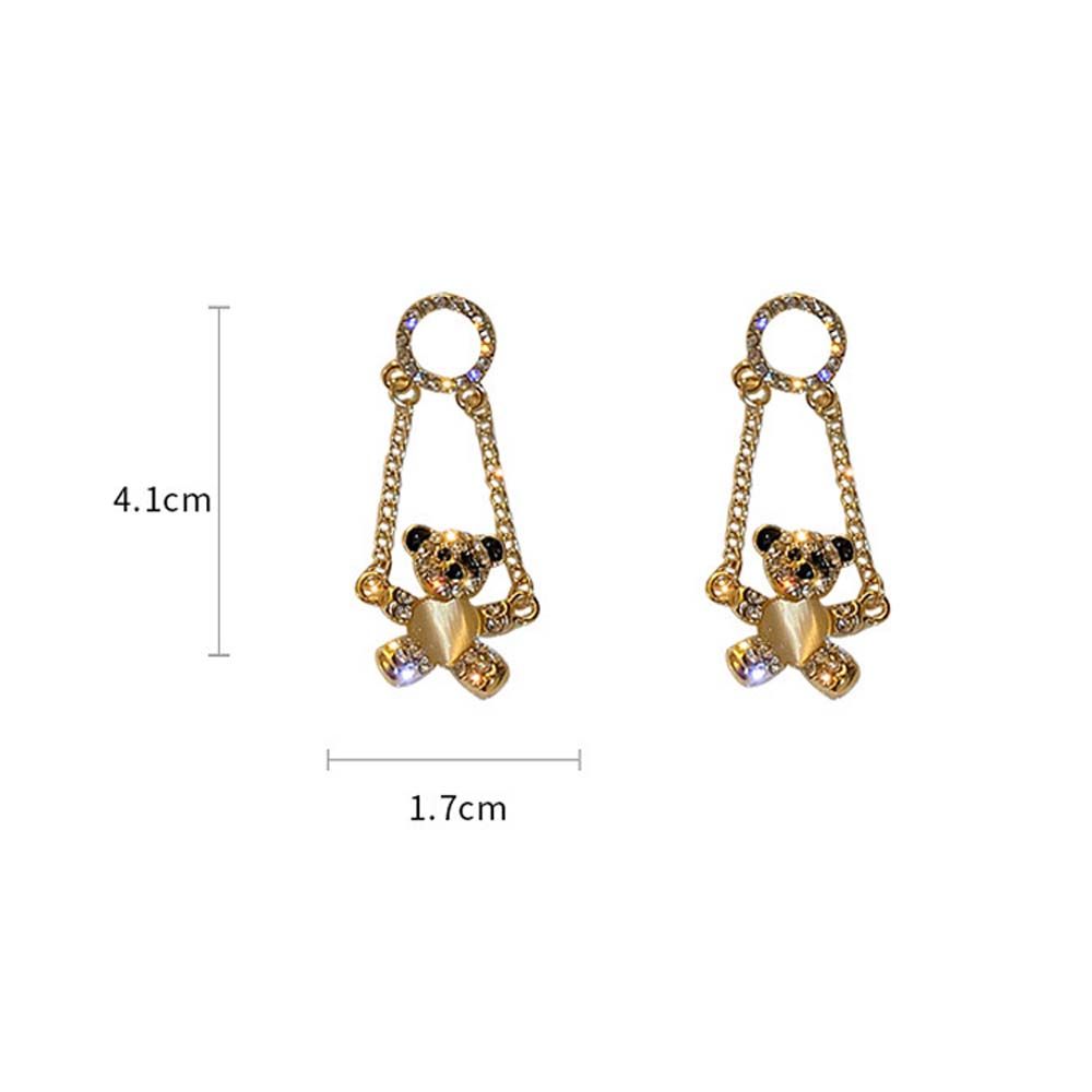 Silver Needle Rhinestone  Round Korean Style Bear Dangle Earrings Women Earrings Ear Studs