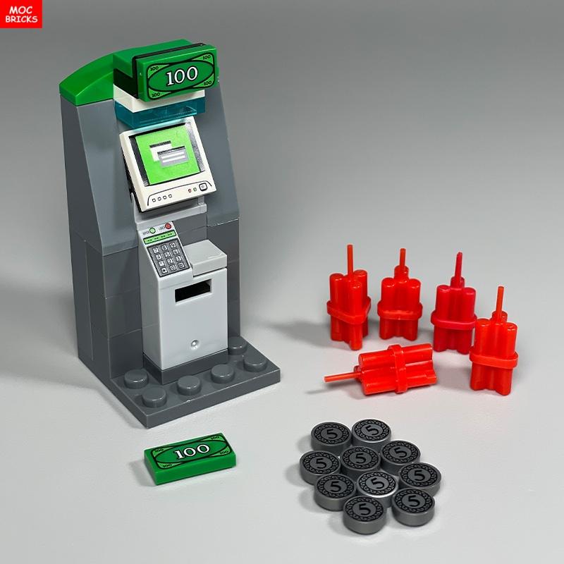 MOC Bricks ATM Dynamite Dollor Coin Bag Money Delivery Treasure Building Blocks Educational Assembled Parts Toys For Kids Gift