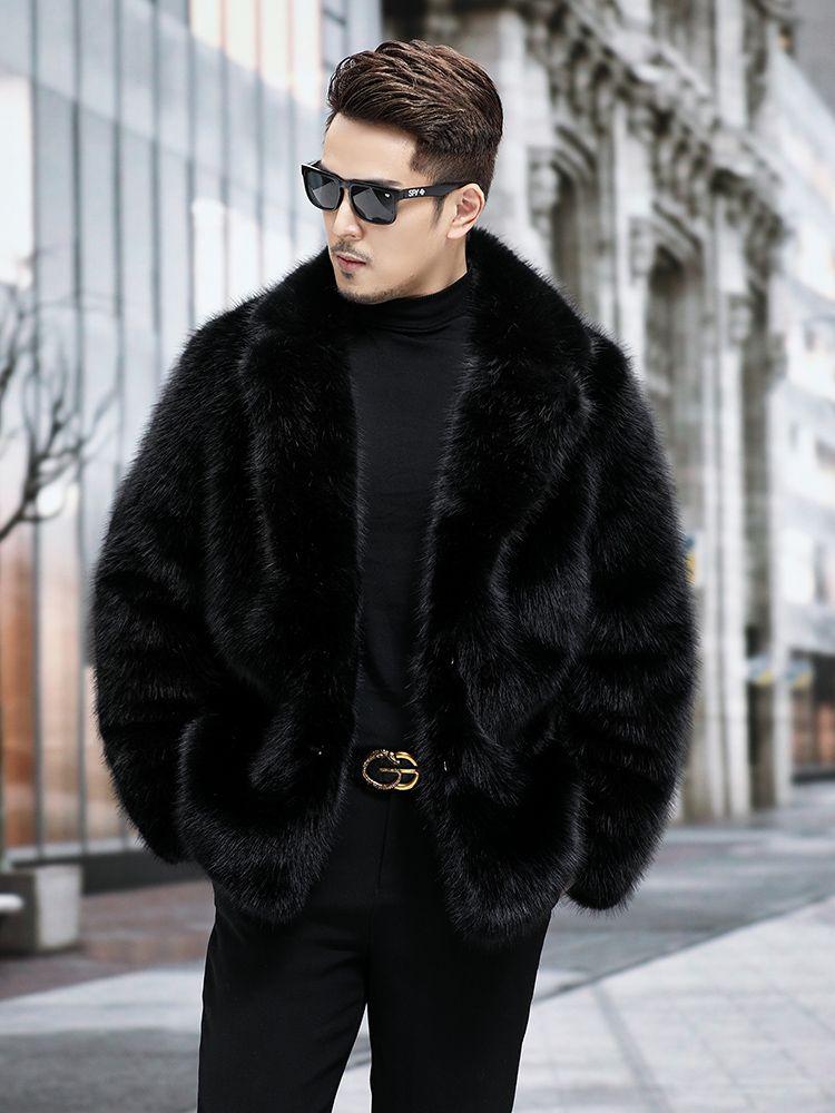 Мужская зимняя длинная норковая шуба с воротником и мехом