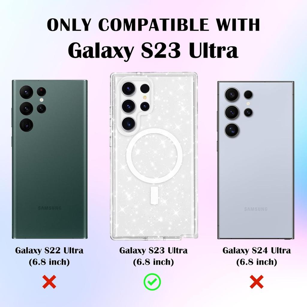 Для Samsung Galaxy S23 Ultra Магнитный чехол, Роскошный сверкающий блестящий прозрачный чехол для женщин, девушек, мужчин, Полная защита от падений, Бампер, Ударопрочный