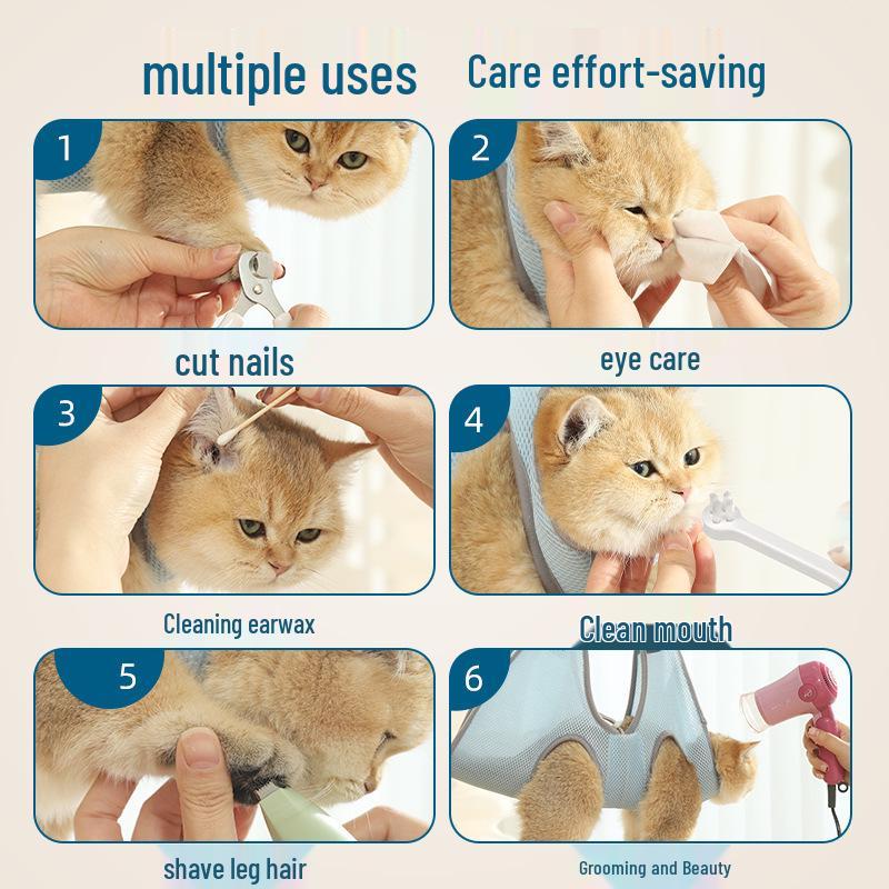 Cat Grooming Restraint Bag: Anti-Scratch Mesh Hammock for Bathing, Nail Clipping, and Cleaning