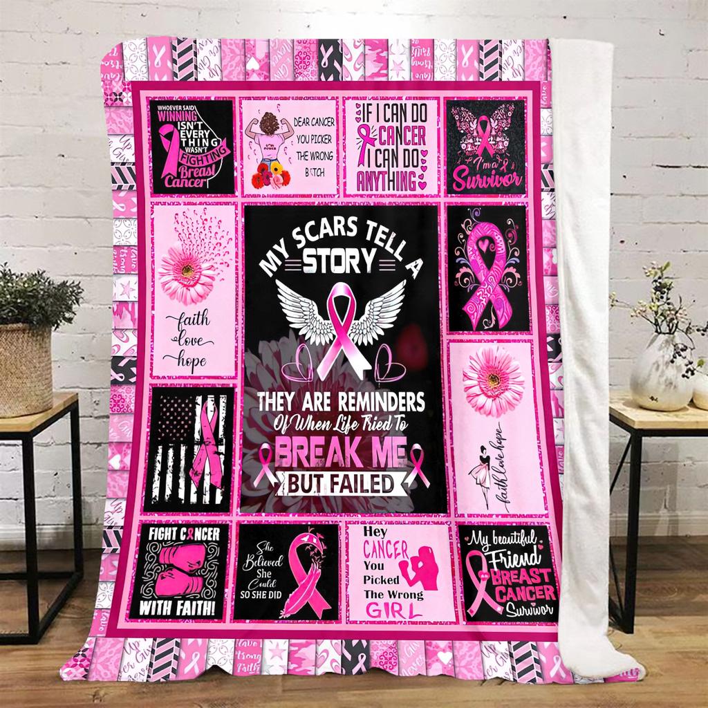 1PC Breast Cancer Awareness Pink Ribbon Throw Blanket Soft Comfortable All Seasons Perfect Sofa Office Travel Home Gift Idea