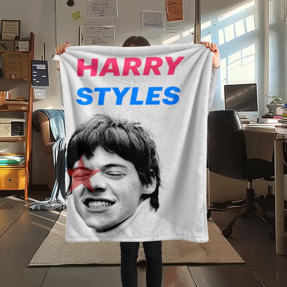 1PC Harry Styles Print Flannel Blanket, High quality Comfortable for All Seasons, Home Decor, Warmth and Comfort, Perfect for Christmas Gifts
