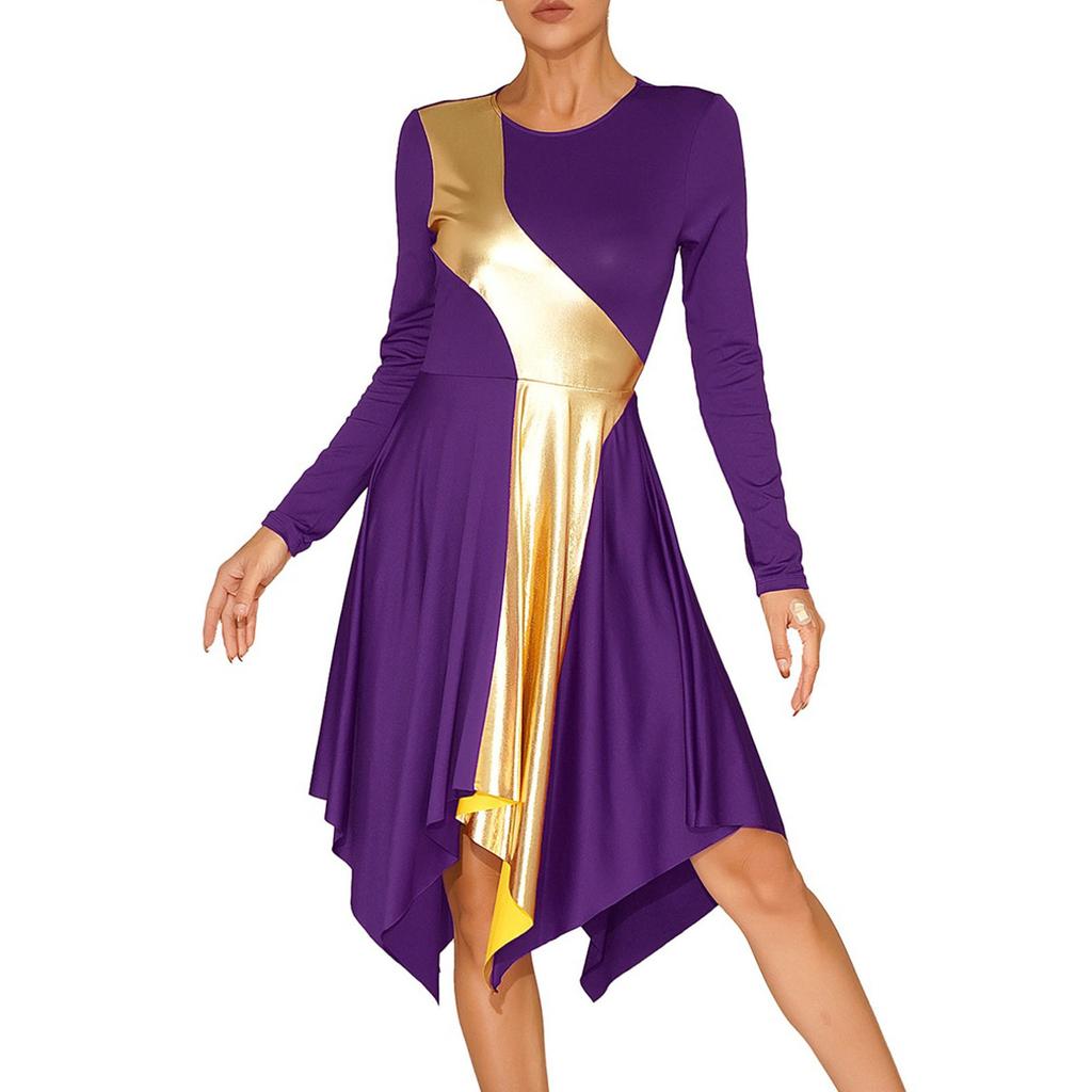 Женское платье для литургического танца с высоким низким поклонением цвета металлик, костюм для бальных танцев