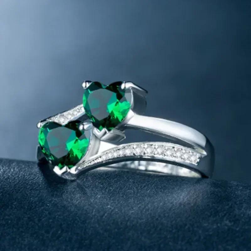 Женское кольцо Новое Искусственный циркон Двойное сердце Простой дизайн Мода Повседневный Темперамент Трендовый Поп Вечеринка Свадьба