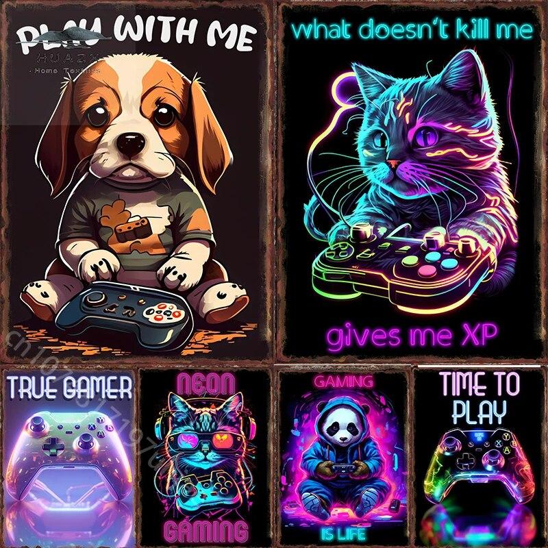 Game Animal Neon Metal Signs Posters for Gamer Room Pub Bedroom Tin Sign Decorative Plaques Painting Wall Aesthetical Decoration