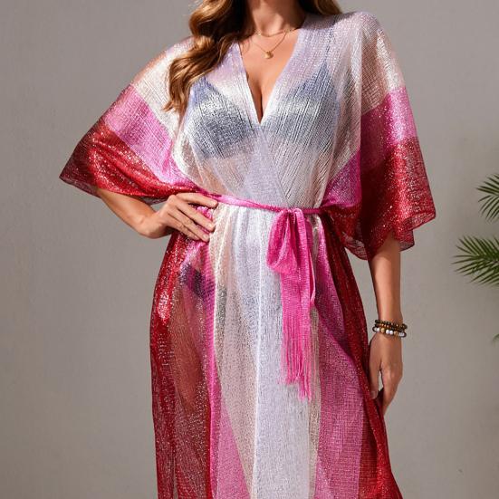 Женская пляжная одежда, прикрытие, свободный кардиган с бахромой и солнцезащитным кремом, контрастный цвет сетки, сексуальное бикини, прикрытие для пляжного отдыха у бассейна, загара