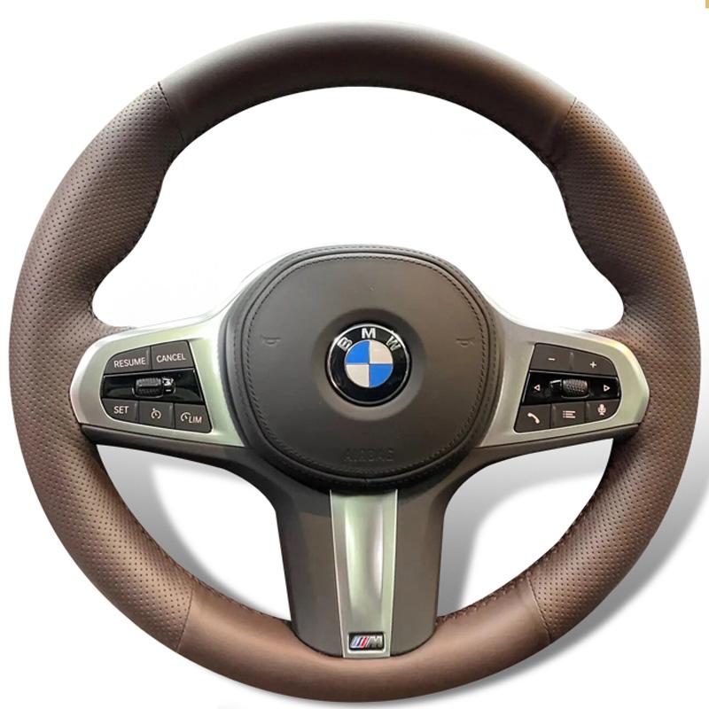 For BMW M Sport G30 G31 G32 G20 G21 G14 G16 X3 G05 X4 G02 X5 DIY Genuine Leather Car Interior Non-slip Car Steering Wheel Cover
