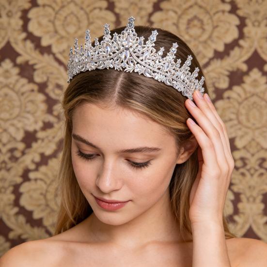 Женская Корона Искрящиеся Стразы Инкрустированная Свадебная Диадема Надежная Фиксация Легкая Корона Принцессы с Изогнутыми Концами Шпильки Аксессуары для Волос