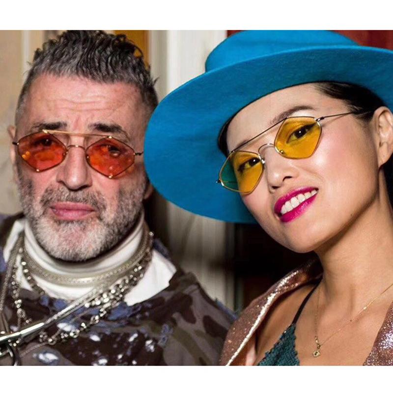 Очки с двойным лучом, модные океанские очки, полигональные унисекс-солнцезащитные очки, металлические, женские, мужские, дикие ретро-солнцезащитные очки с бриллиантами