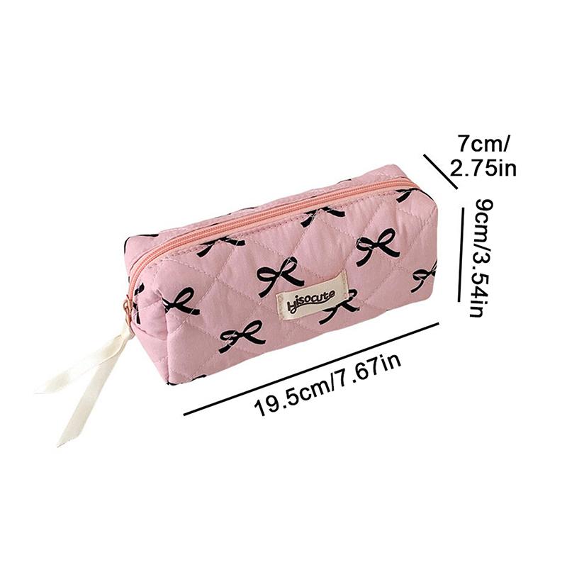 Bow Ribbon Pencil Pouch for Girls Fabric Stationery Bag Large Capacity School Supplies Organizer Gift Idea
