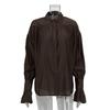 Womens 2026 Loose Fit Collared Solid Color Long Sleeve Shirt Casual Blouse Daily Wear