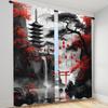 2 шт. Полузатемняющие шторы с японским пейзажем и воротами тории, полиэстер, тканый, современный стиль, машинная стирка, карман для штанги