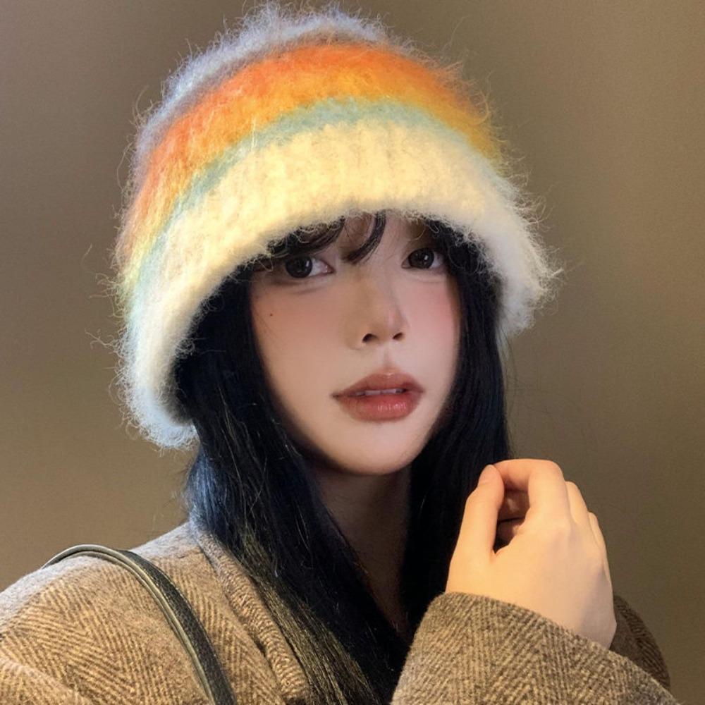 Autumn Winter Colored Woolen Hat Korean Women Beanie Hat Trendy Y2k Striped Hat  Female