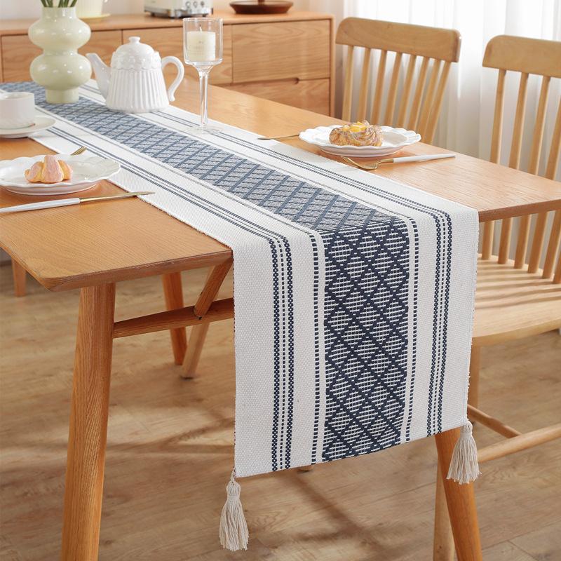 Modern Minimalist Japanese Cotton Woven Jacquard Table Runner Couch Cover Bed Throw
