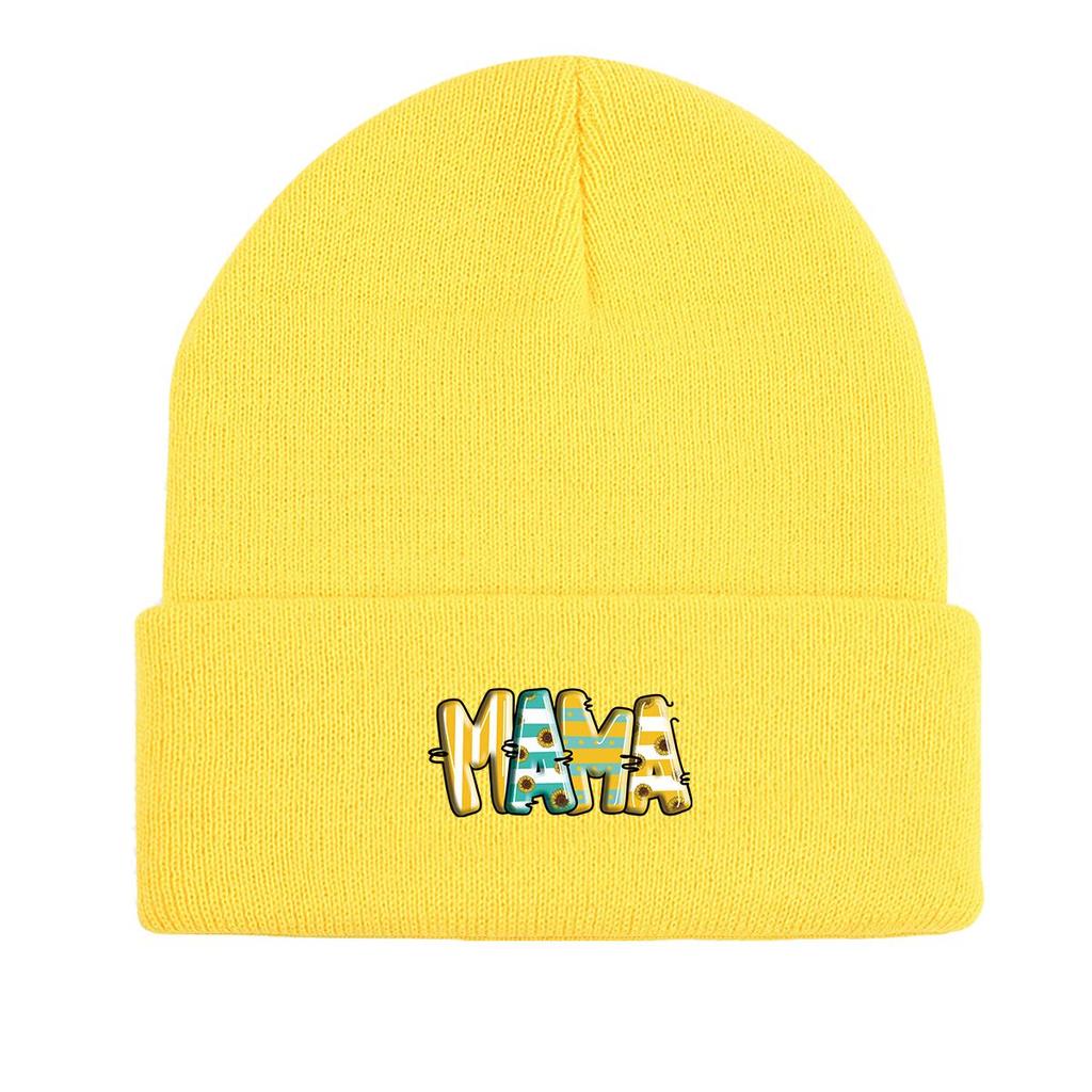 MAMA" Winter Knit Hat Beanie, Mother Woman Cap Warm Versatile Hip Hop Pompom Beanies Knitted Cap Beanie