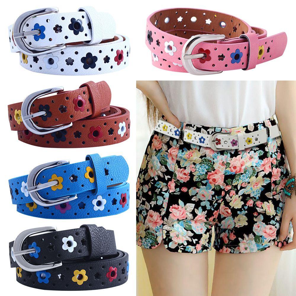 Flower Eyelet Decoration Colorful Fashionable Waistband Kids Belt Faux Leather Belt Waist Belt