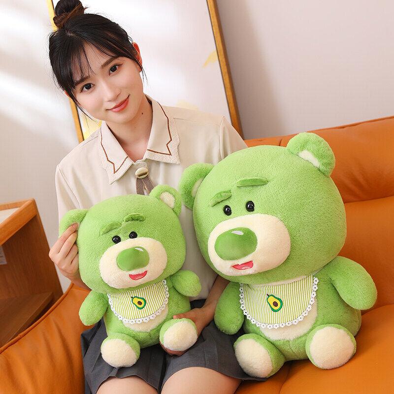 Cute Green Strawberry Bear Stuffed Animal Plush Toy Avocado Apron for Children's Gift