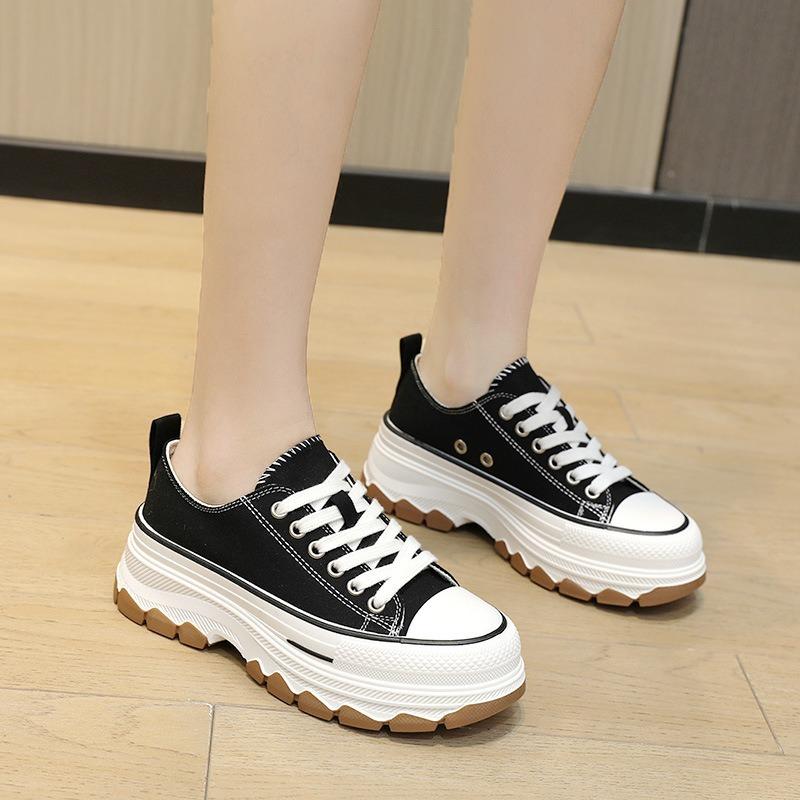 Women's Canvas Shoes 2025Spring Summer Classics Breathable Black Casual Shoes Platform Wedges Student Board Shoes Tenis De Mujer