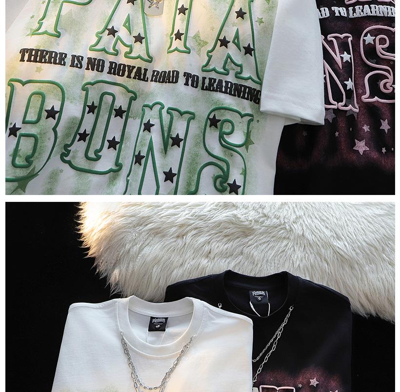 Унисекс Футболка с графическим принтом в виде звезды и буквы - Модная, из чистого хлопка, свободного кроя, с коротким рукавом, в уличном летнем стиле