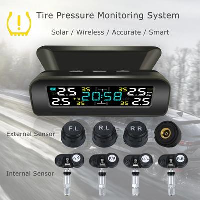 Универсальная беспроводная система контроля давления в шинах TPMS Солнечные часы с ЖК-дисплеем 4 внешних датчика Датчики давления в шинах