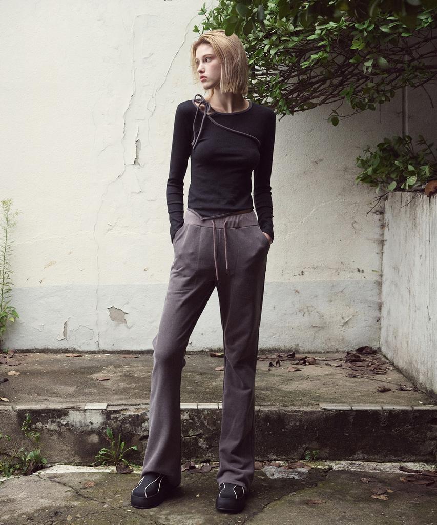 ETMON Pigment Boots Cut Sweat Pants, Wine Brown