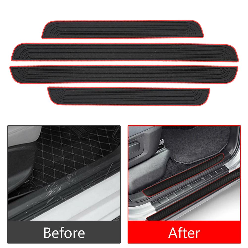 4pcs Rubber Car Door Sill Scuff Covers Black Door Panel Guards Protector Trim Anti-scratch Exterior Parts Car Decor Accessories