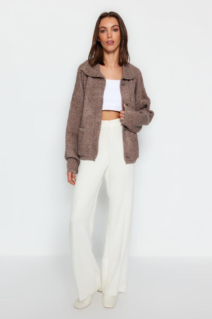 Женский модный стильный кардиган из норки, широкий крой с воротником-поло, трикотаж, кардиган из букле