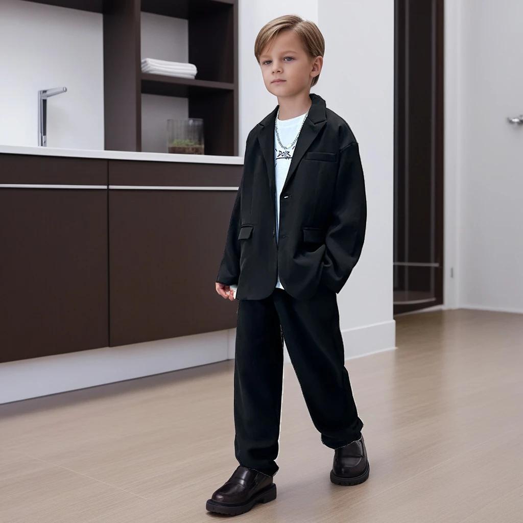 Стильный комплект блейзера для мальчиков, повседневные блейзеры, пиджаки, брюки, комплект из 2 предметов, школьные костюмы для выступлений, подростков, детей, наряды для свадебных вечеринок