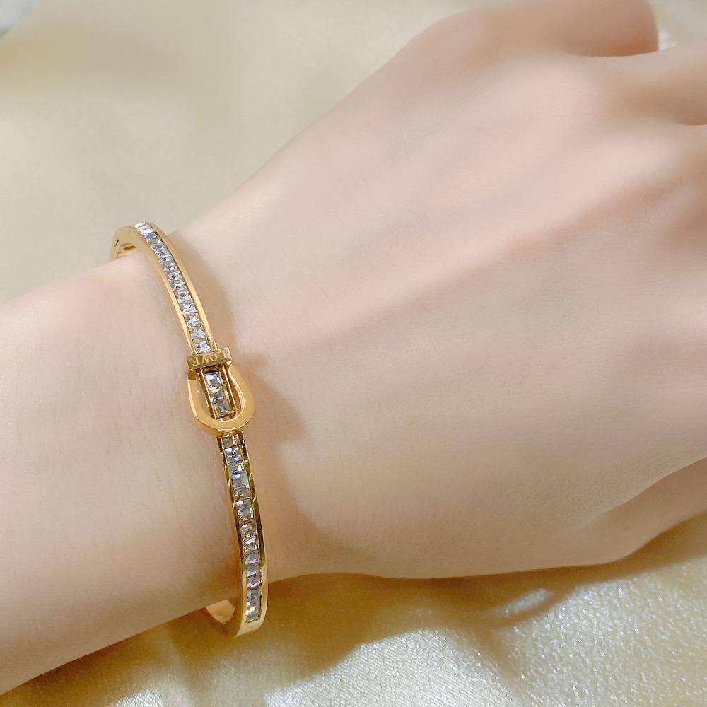 Luxury U Shape Clasp Bracelet Shiny Women's Open Bracelet Rhinestone Inlay Bangle Jewelry Gifts