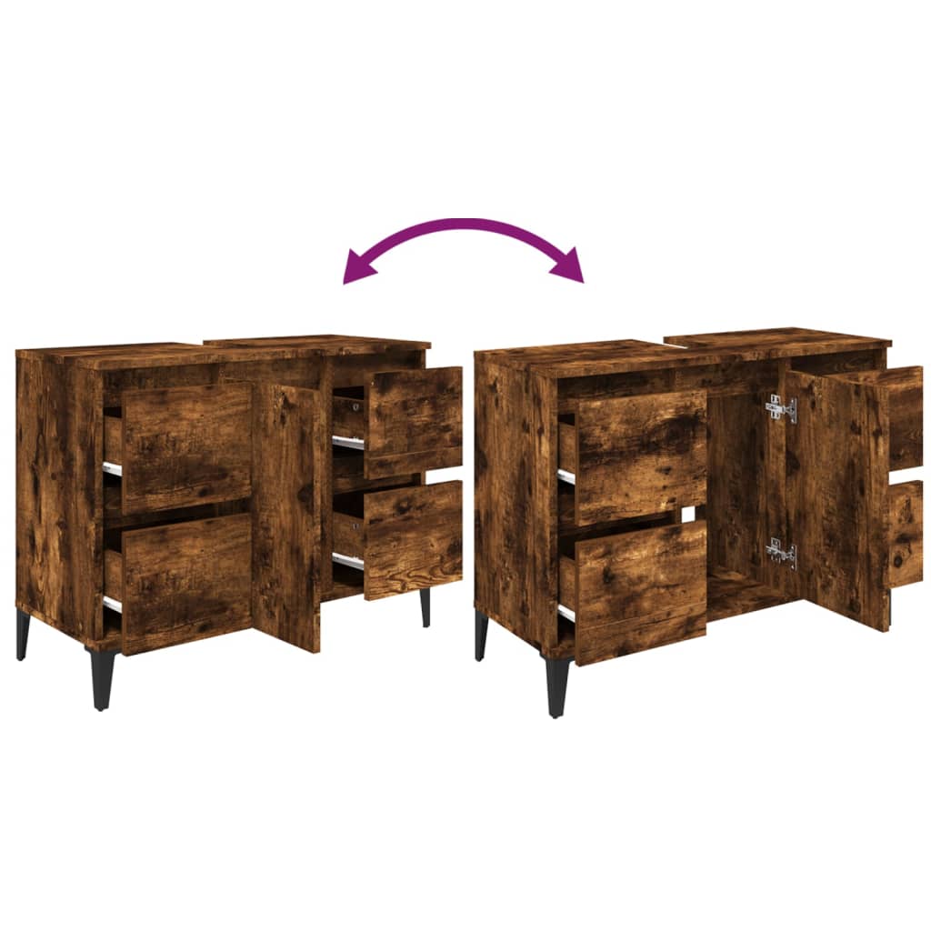 Bathroom Vanity Cabinet Smoked Oak Finish 80 x 33 x 60 cm Engineered Wood