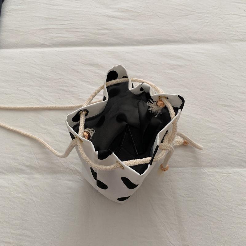 Polka Dot Nylon Drawstring Crossbody Bag Soft Lightweight Adjustable Strap Fashion Shoulder Purse for Women Shopping