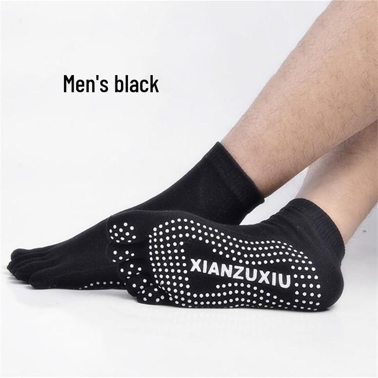 Мужские хлопковые нескользящие дышащие носки для йоги с пальцами - до середины икры, дизайн с пятью пальцами