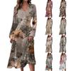 Women's Autumn And Winter Casual Fashion V-neck Long Sleeve Print Long Dress
