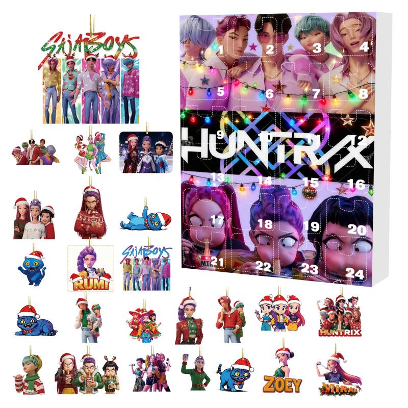 K-pop Охотники на демонов Адвент-календарь Блайнд-бокс с 24 шт. 2D акриловыми подвесками, Декор для рождественской елки, Календарь обратного отсчета до Рождества, Подарок