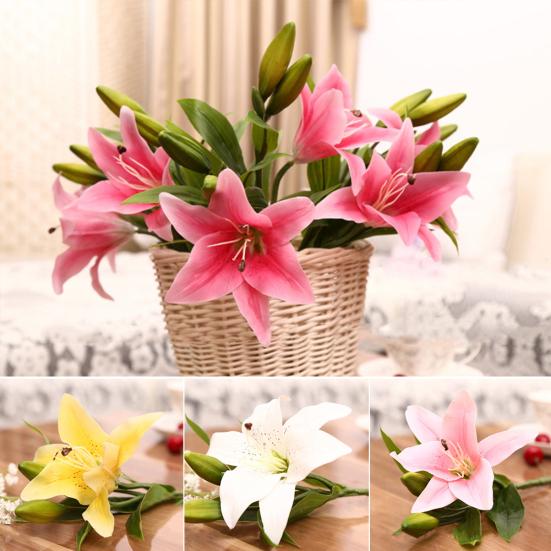 1 Pc 3 Heads Sweet Artificial Flower Fake Lily Floral Home Wedding Party Decor