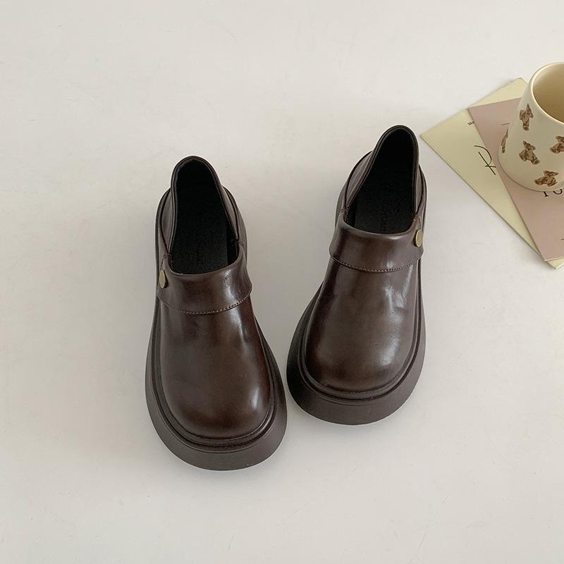 Туфли-лоферы на платформе в британском стиле ретро с круглым носком, женские, новые весна-осень 2025, для юбки, французские лоферы, одинарные туфли