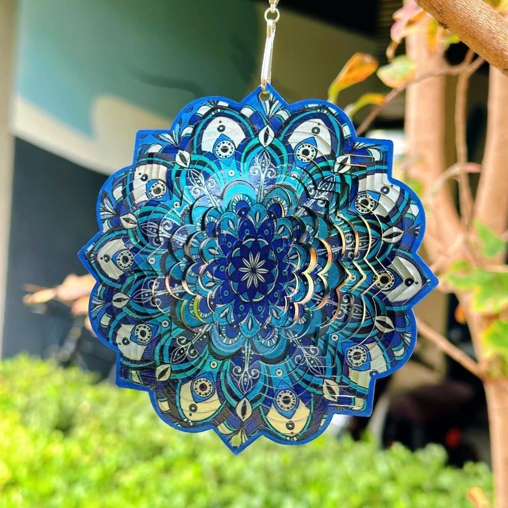 3D Mandala Wind Chime Vibrant Color Butterfly Butterfly Wind Spinner Four-leaf Clover Stainless Steel Flower Rotating Pendant