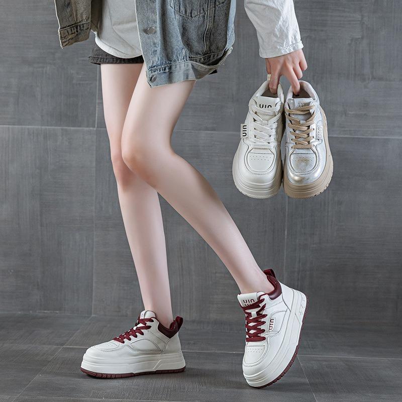 Теплые белые туфли из натуральной кожи с подкладкой, женские, с толстым дном, высокие, хлопковые, спортивные, для отдыха, для катания на доске