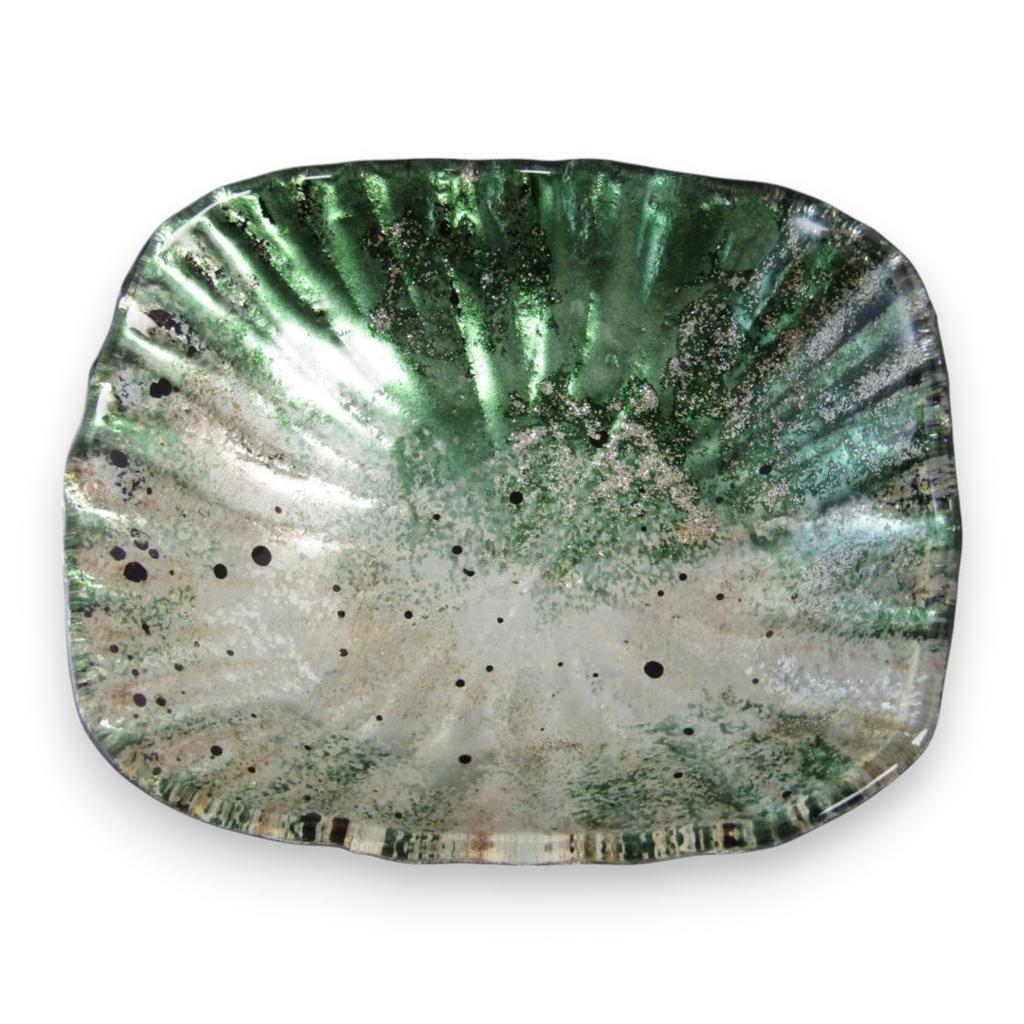 Сервировочная тарелка J-kitchens, Стекло, Овальная, Средняя, Зеленая с золотом, 14 см, Sairan