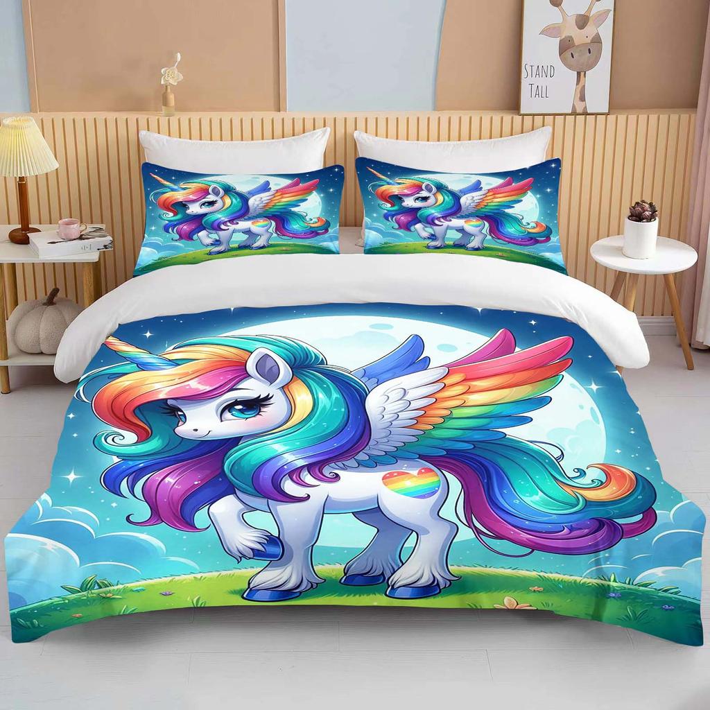 Cute Cartoon Unicorn Print Bedding Set Duvet Cover 1 Duvet Cover 2 Pillowcases Adult and Children Bedding Set Luxury Grils Gift