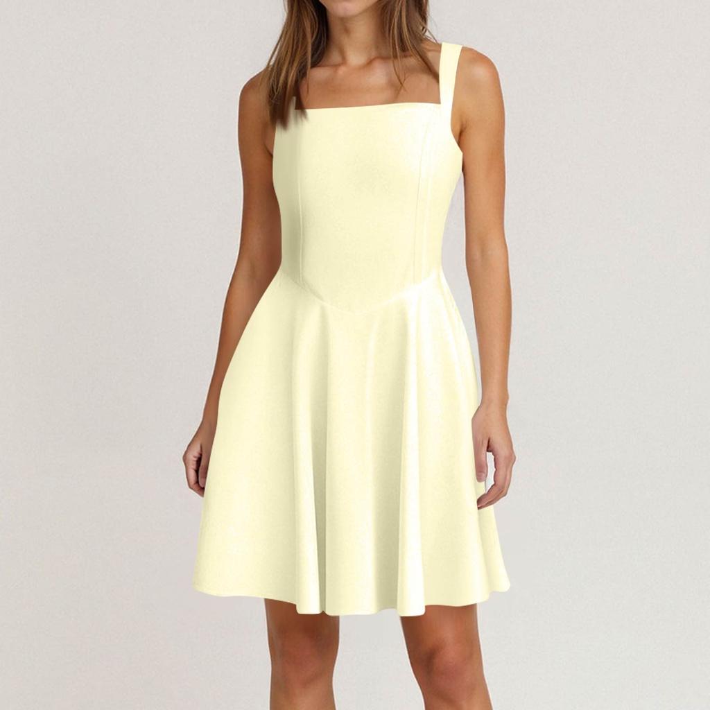 Women's Spring Summer Casual Square Neck Solid Colour Dress Sleeveless Dresses