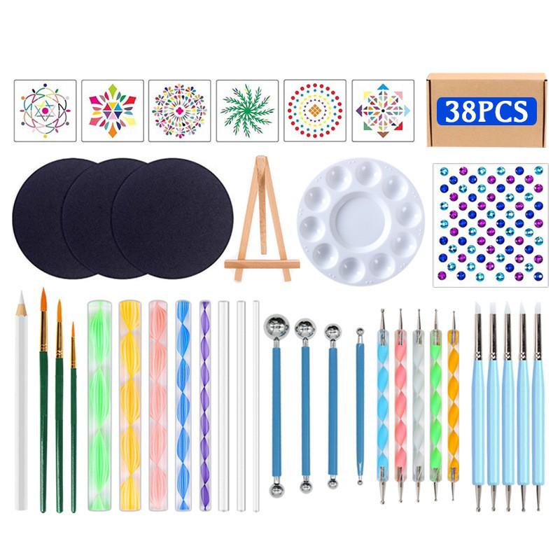 Набор инструментов для точечной росписи мандалы, межграничный, с полыми шаблонами для росписи камней и разноцветными точечными ручками