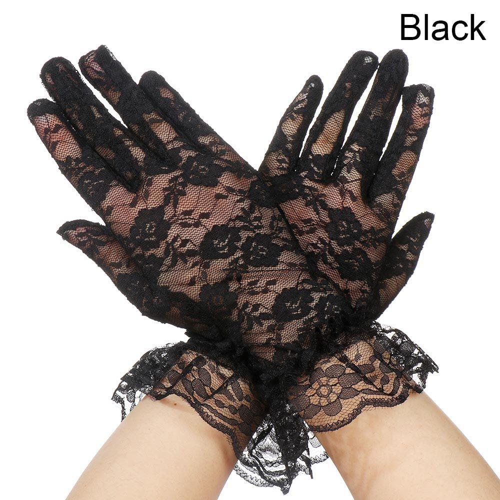 UV Protection Mittens Lace Gloves White Bride Gloves Rose Flower Pattern Party Dressy Gloves