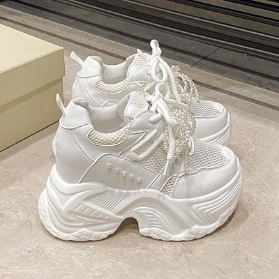 Мода 10 см Женские сетчатые кроссовки 'папины кроссовки' Толстая подошва Кроссовки на платформе Новые 2025 Лето Повседневные Туфли на высоком каблуке Спортивная обувь Дышащие Лоферы с жемчугом