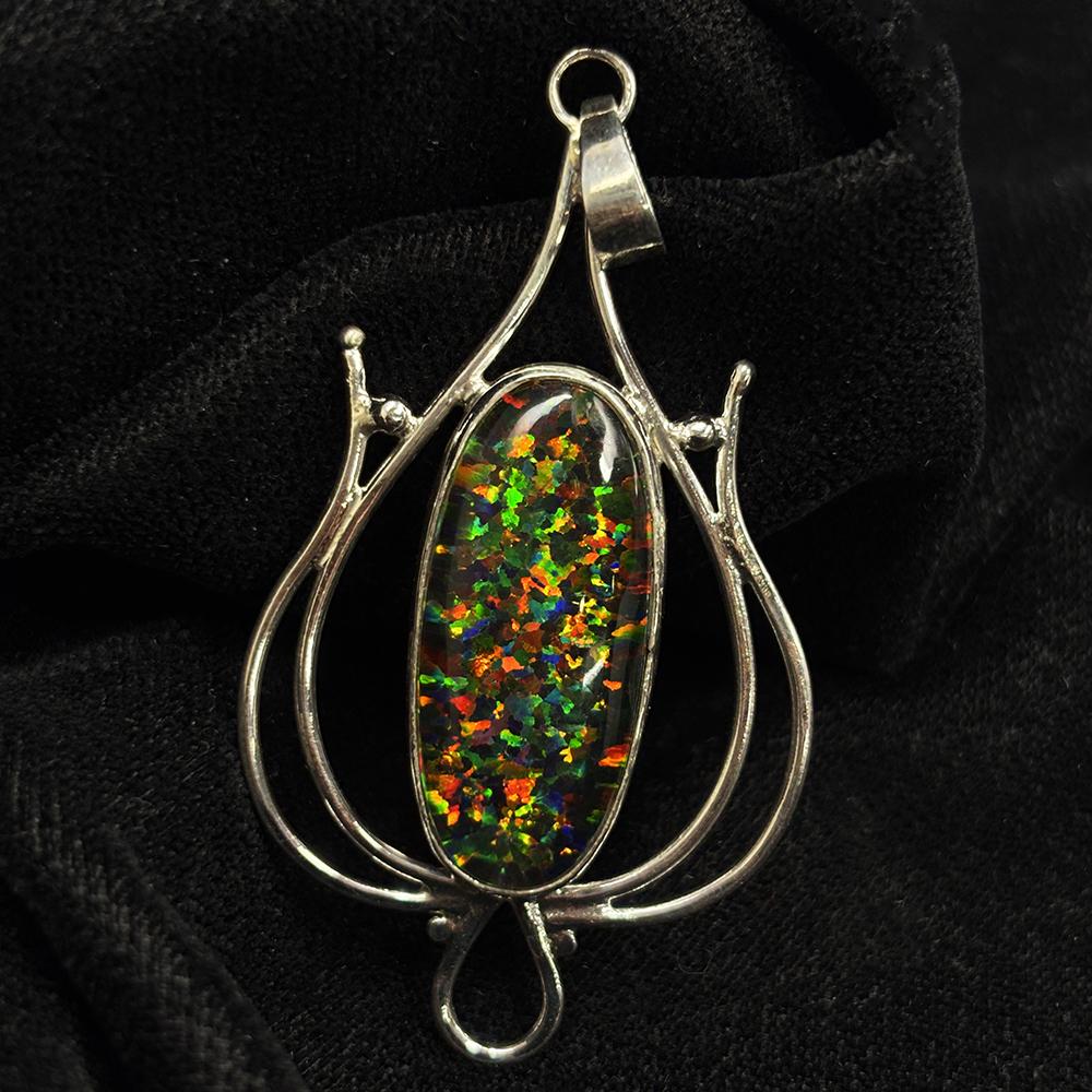 Natural Opal Pendant 36 ct Oval 925 Sterling Silver October Birthstone for Gem Collections