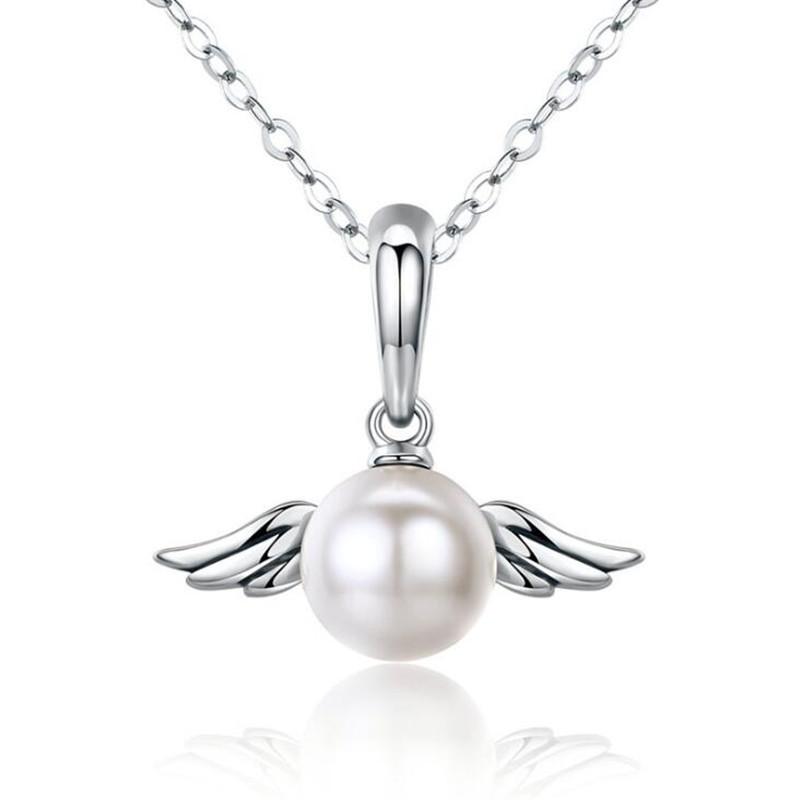 Silver Angel Wing Pearl Necklace Simple Elegant Personalized Jewelry