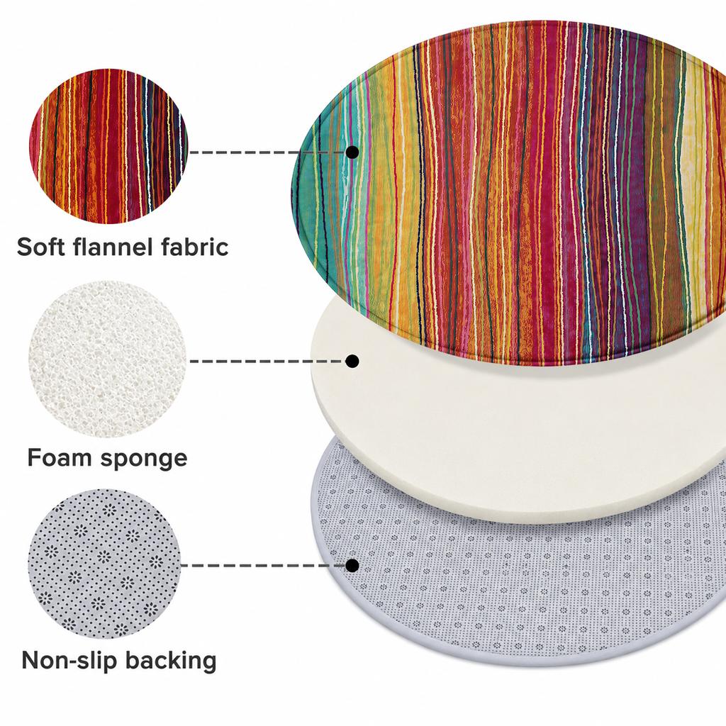 Colorful Striped Round Floor Mat, Boho Rainbow Diagonal Pattern Non-Slip Rug for Entryway, Living Room, or Bedroom